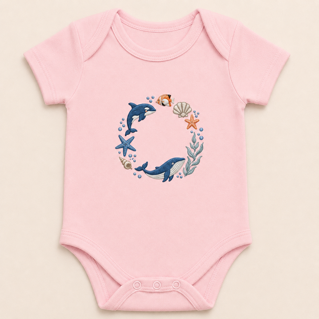 Ocean Friends Embroidered Baby Onesie | Coastal Whale Baby Bodysuit | Sea Life Baby Gift | Personalized Beach Baby Outfit