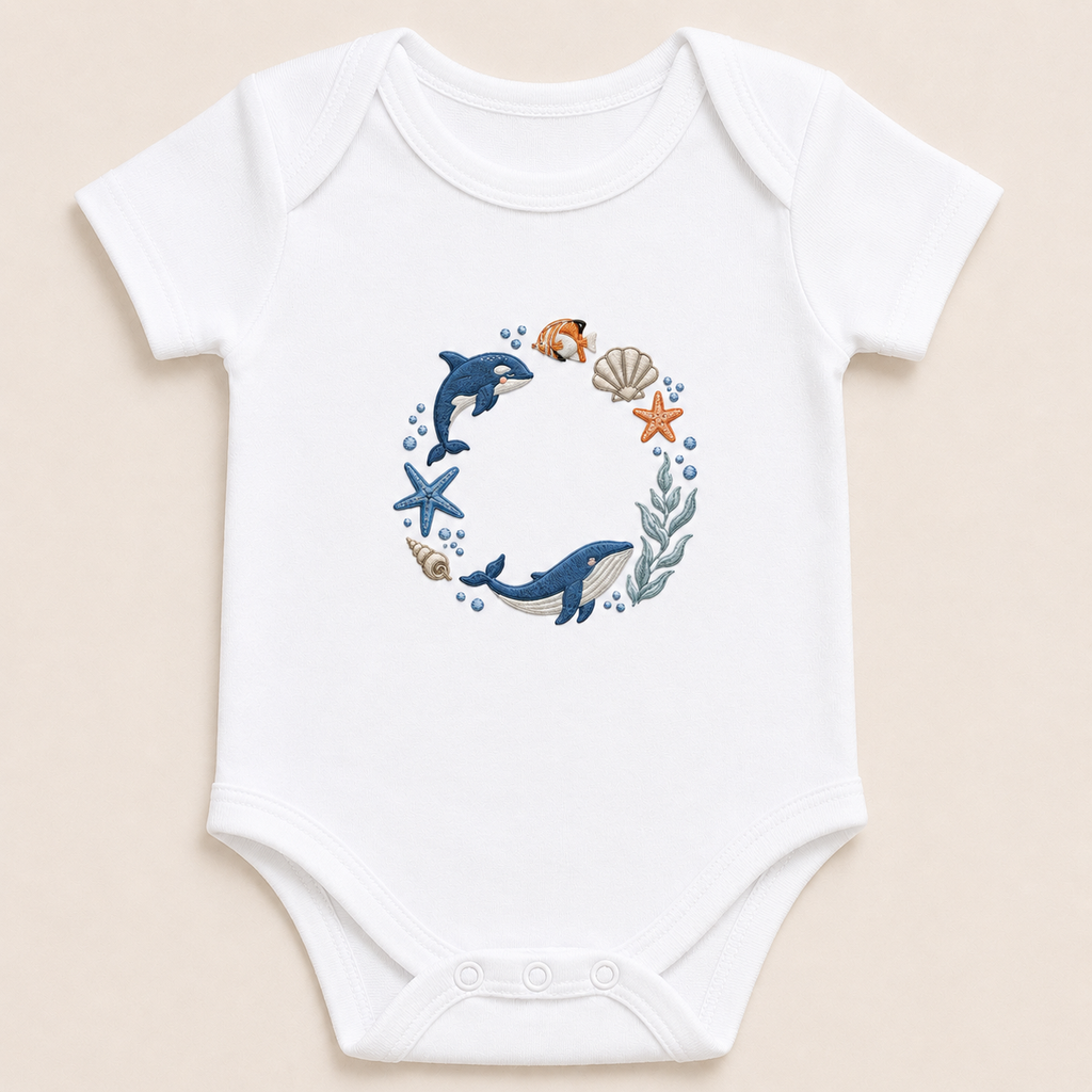 Ocean Friends Embroidered Baby Onesie | Coastal Whale Baby Bodysuit | Sea Life Baby Gift | Personalized Beach Baby Outfit