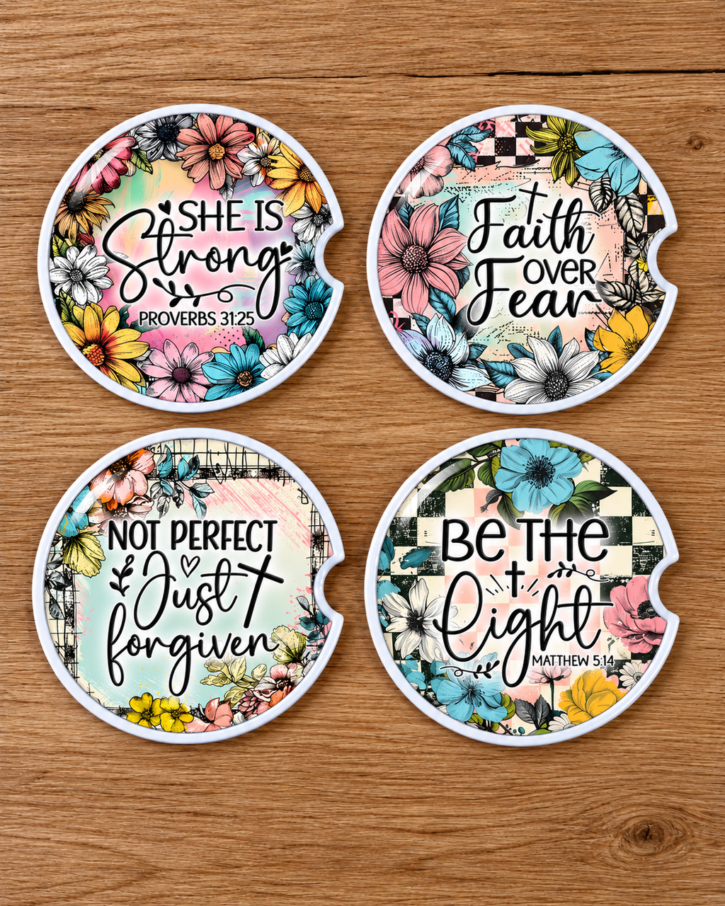 Faith-Based Car Coasters | Inspirational Christian Cup Holder Coasters | Mix & Match