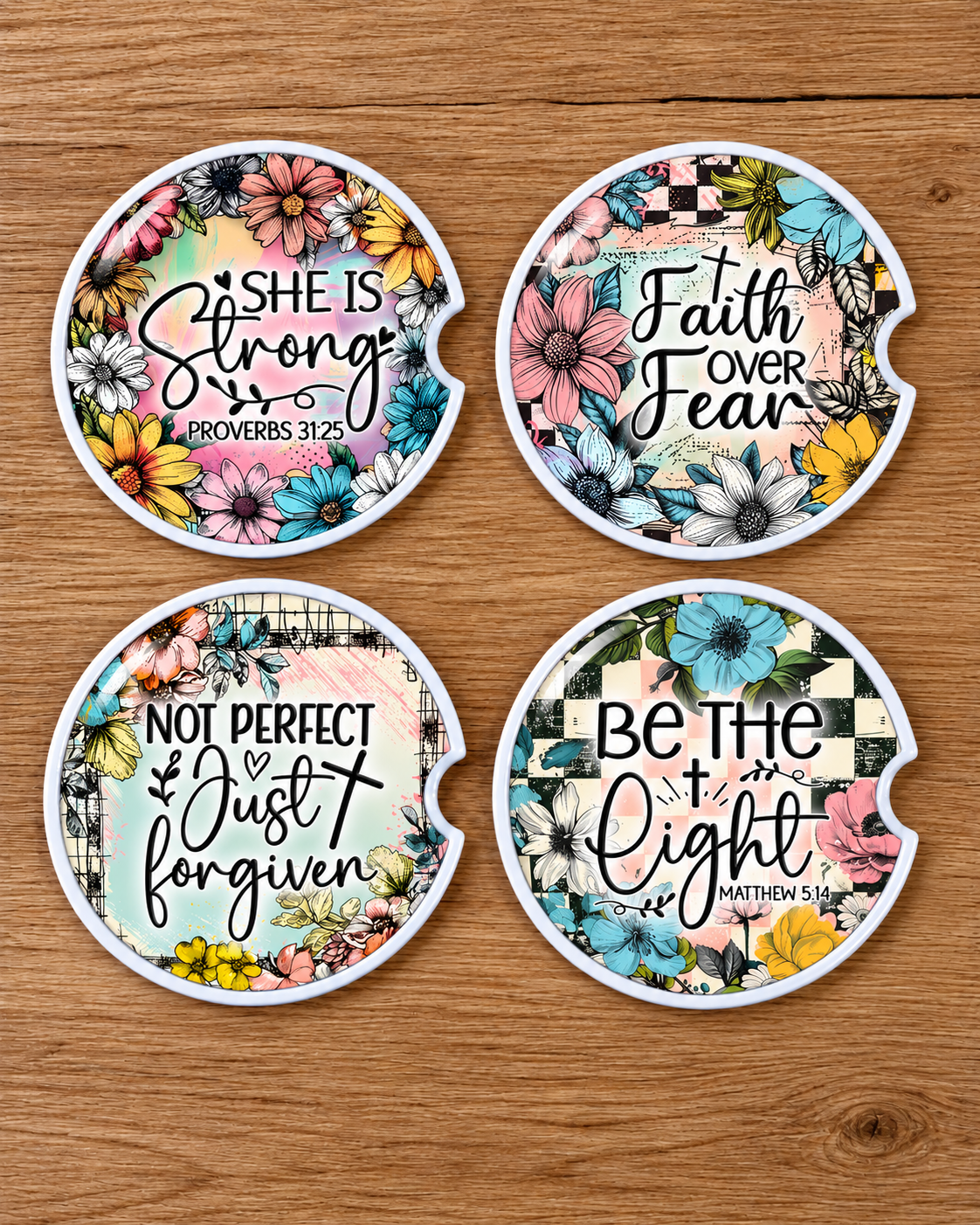Faith-Based Car Coasters | Inspirational Christian Cup Holder Coasters | Mix & Match