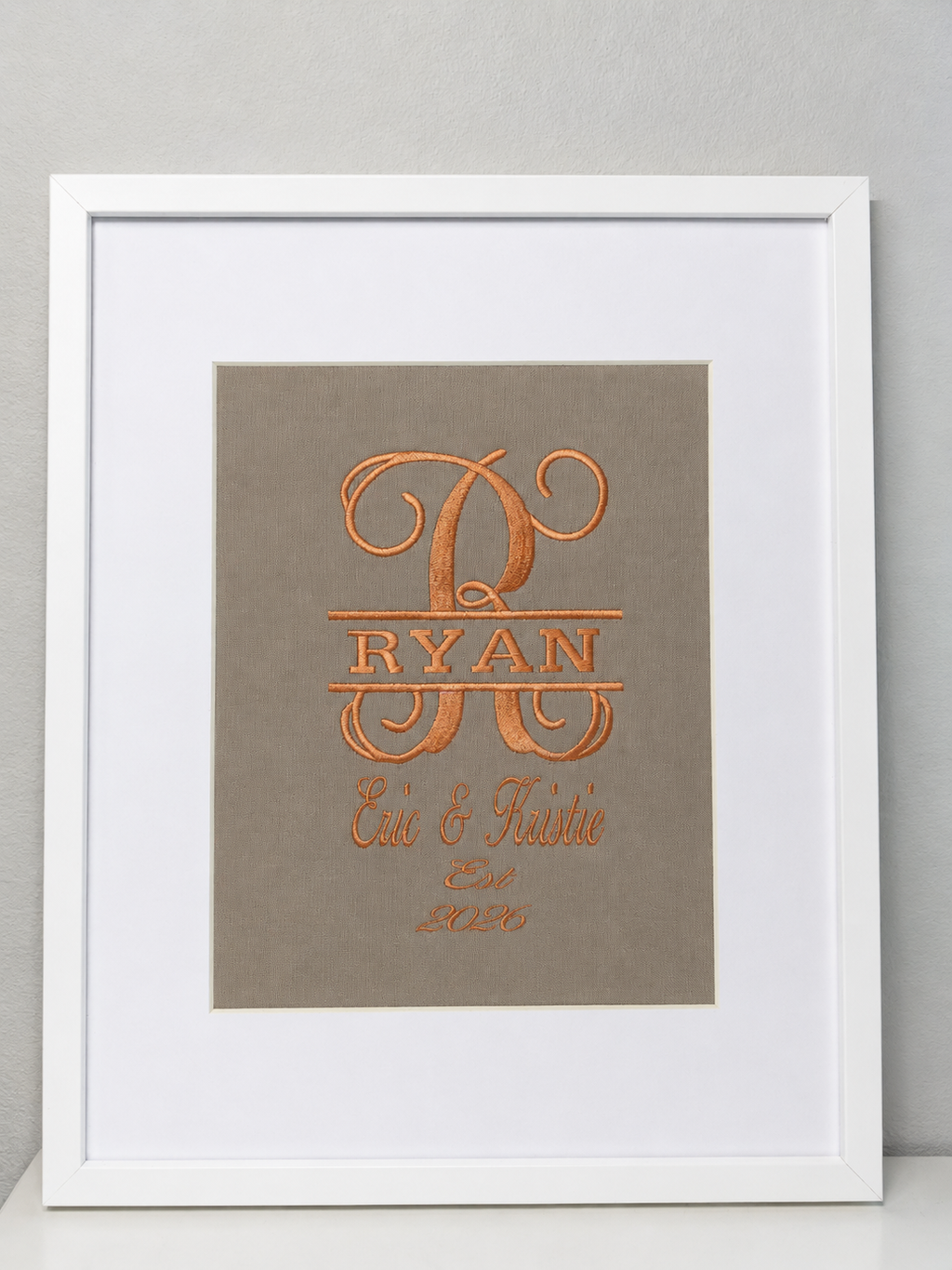 Personalized Embroidered Family Name Wall Art | Custom Monogram Keepsake Frame | Wedding, Anniversary & New Home Gift