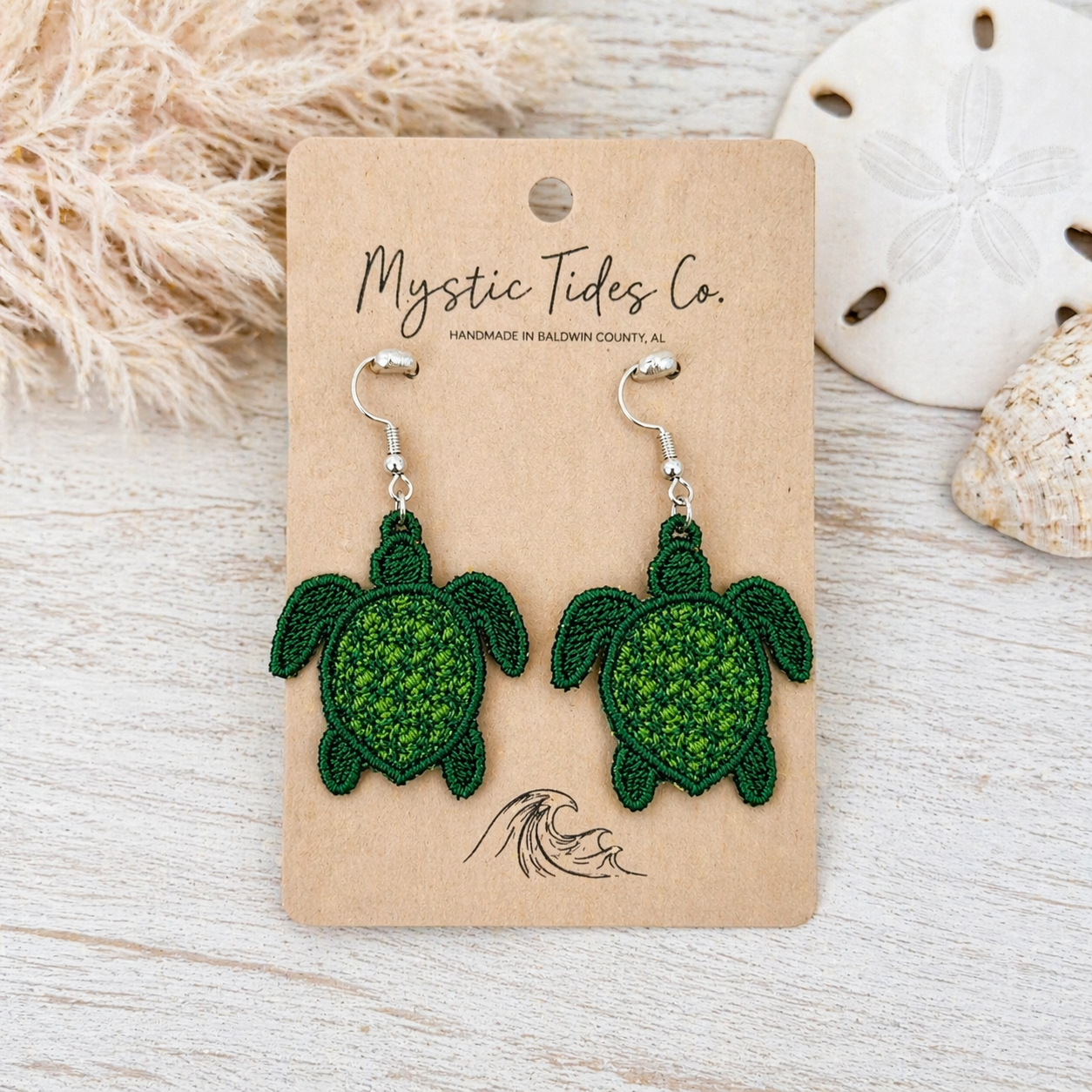Coastal Turtle Embroidered Lace Earrings – Lightweight Jewelry