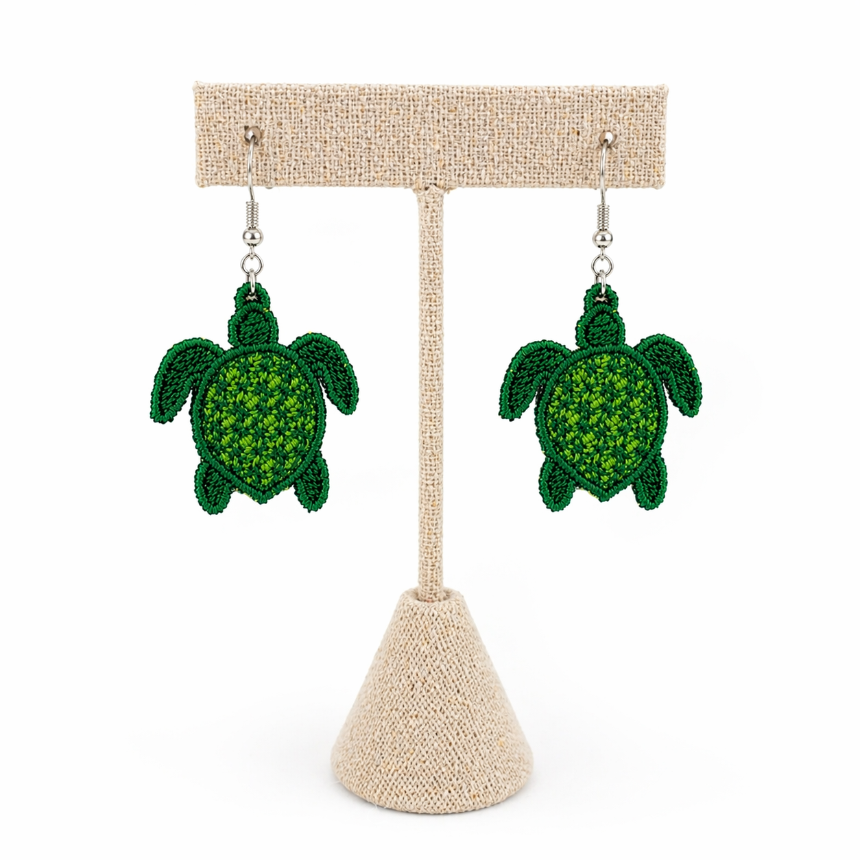 Coastal Turtle Embroidered Lace Earrings – Lightweight Jewelry